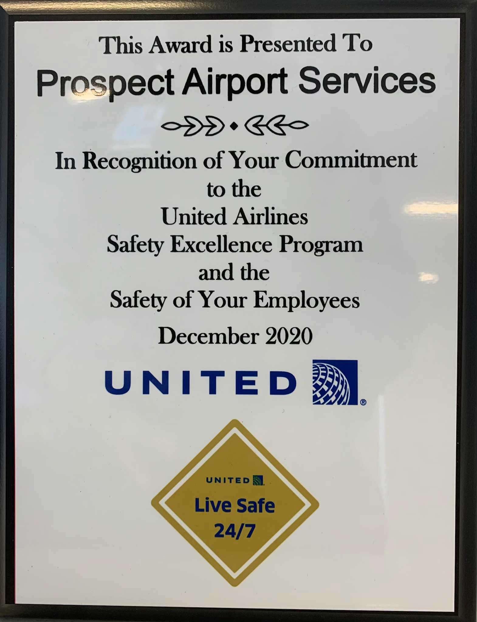 Prospect Receives United Airlines Safety Excellence Award